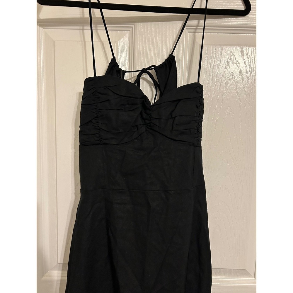 Zara Black Linen Blend Midi Dress Spaghetti Strap Cut Out Back NWT - Picture 2 of 7